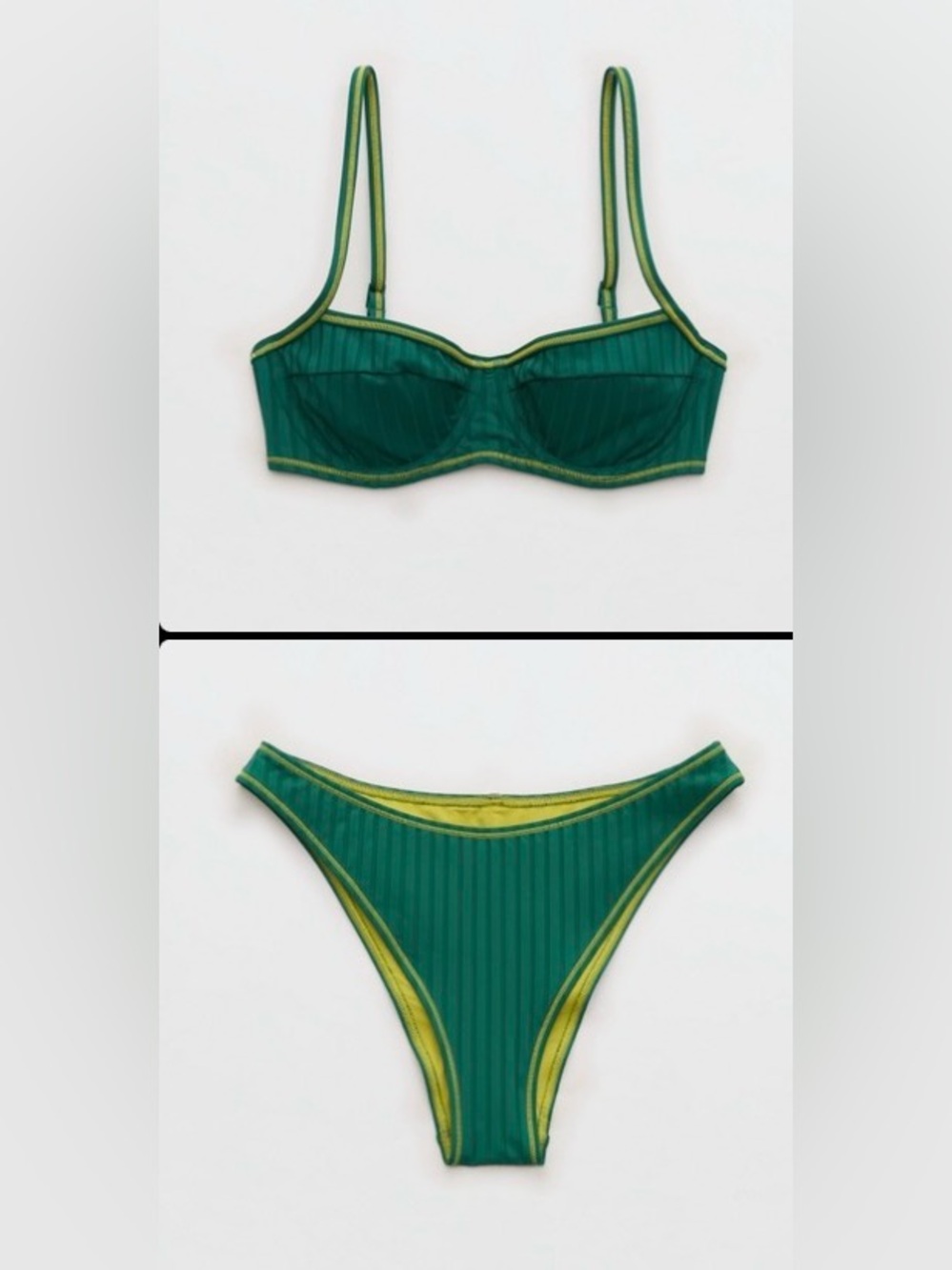 Green Ribbed Underwire Bikini Set - Women Swim 34A/S